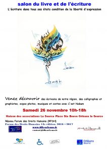 Affiche Salon du Livre et de l'écriture, Orléans La Source, 26 novembre 2016